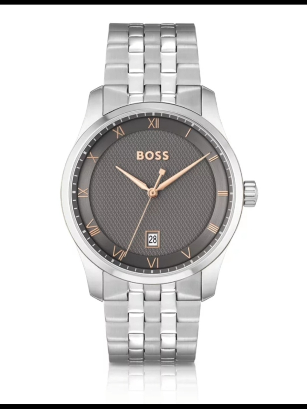 BOSS PRINCIPLE Link-bracelet watch with gray patterned dial NWT